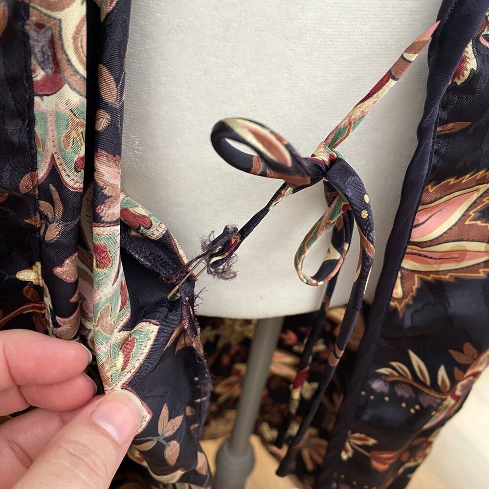 Victorias Secret Gold Label Satin Robe Long Floral Belted Small Purple VTG 90s - Picture 8 of 13
